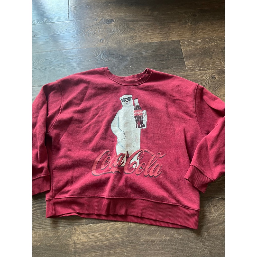 Coca-Cola Polar Bear Graphic Sweatshirt Burgundy Red Crewneck Pullover Large